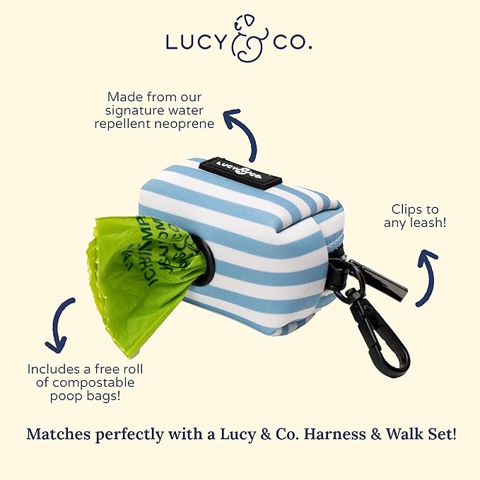 Lucy & Co. Set Sail Poop Bag Holder - Cute Designer Pet Waste Bag Dispenser, One Size, Blue & White Stripes
