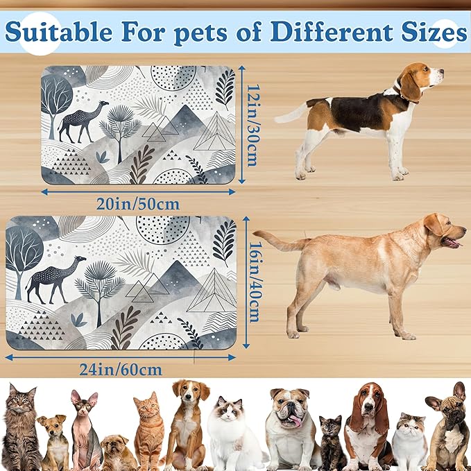 Watercolor Desert Camel Pet Feeding Mat for Floors–Absorbent Quick Dry Dog Cat Bowl Mat for Food and Water, Non Slip Waterproof Base, Mess-Free Feeding Accessories 16"x24"