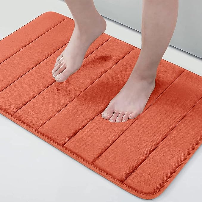 Buganda Memory Foam Bath Mat, 30" x 20", Ultra Soft and Non-Slip Bathroom Rugs, Water Absorbent and Machine Washable Bath Rug for Bathroom, Shower, and Tub, Coral