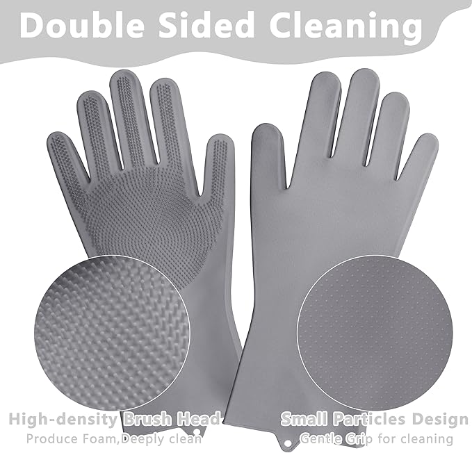 Maiiu Pet Grooming Gloves—Heat Resistant Dog Washing Gloves with High-Density Teeth, Dog Bath Scrubber with Enhanced Five Finger Design, Silicone Gloves for Dogs and Cats Bathing, Massage (Gray)