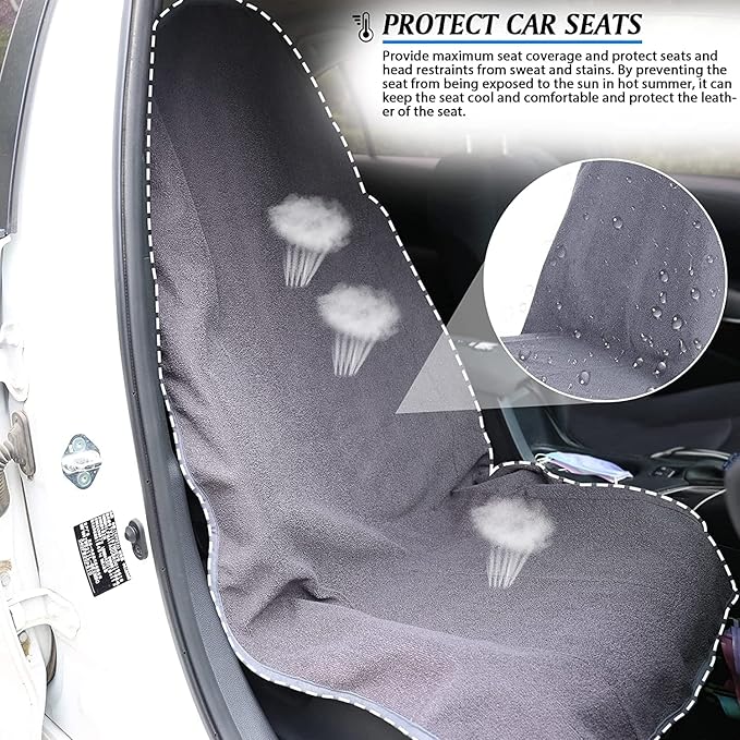 Waterproof Sweating Car Seat Cover for Post Gym Workout, Running, Swimming, Beach and Hiking, Universal Fit Non-Slip Towel Bucket Seat Protector for Cars SUV Trucks, Machine Washable (Grey)