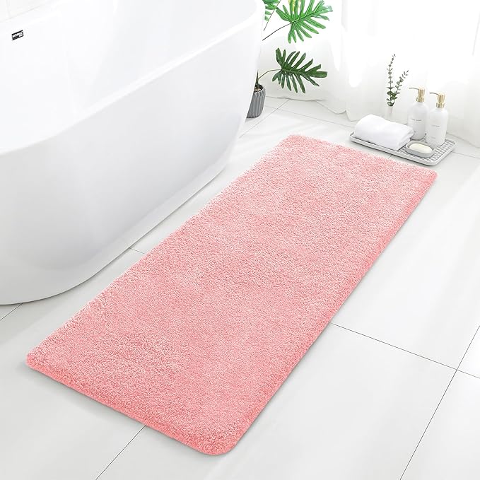 Pink Bathroom Rugs Runner 24"x60" - Long Large Bath Mat, Soft Non Slip Absorbent Microfiber Bathroom Rug, Washable Plush Floor Mat - Perfect for Bedside, Kitchen or Vanity Area