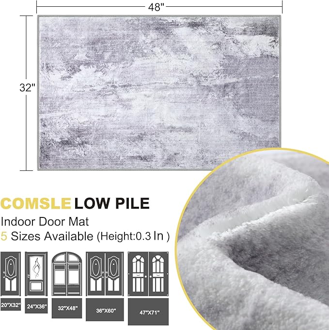 COMSLE Door Mat, Front Door Mat Indoor for Entrance Faux Wool Absorbent Non Slip Modern Throw Rug for Entryway Hallway Muddy Paws - Pet Friendly, 32x48 Inches,Modern Gray Machine Washable