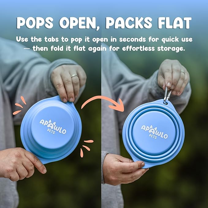 Collapsible Dog Bowl - 800ml/27 oz Portable Silicone Travel Water Bowl for Dogs with Carabiner | Foldable, Dishwasher Safe | Hiking, Camping Dog Essentials & Outdoor Pet Feeding - Blue