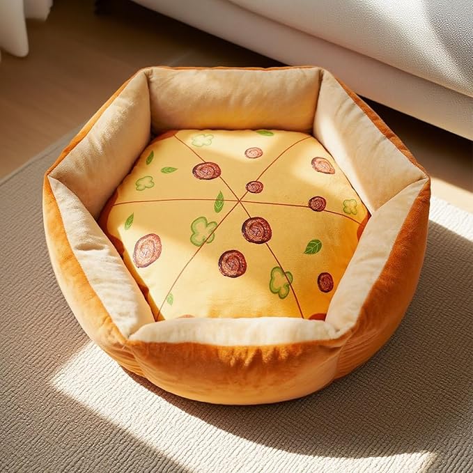 Cute Cat Beds Kitten Beds with Catnip Toys, Soft Small Dog Beds, Washable Pet Beds for Puppy and Kitty, Funny Pizza Shape, 20 Inch