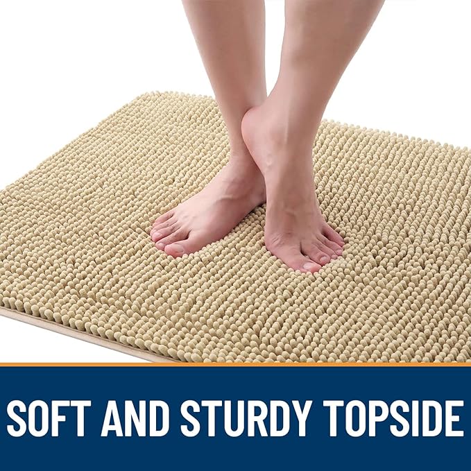 OLANLY Dog Door Mat for Muddy Paws 44x24, Absorbs Moisture and Dirt, Absorbent Non-Slip Washable Doormat, Quick Dry Chenille Mud Mat for Dogs, Entry Indoor Entryway Carpet for Inside Floor, Beige
