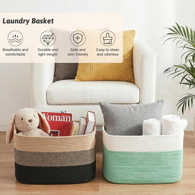Blanket Basket,Rectangle Woven Baskets for Storage,30L Laundry Basket for Decorative Nursery Blanket,Toys,Dirty Clothes and Magazine in Shelves,Baby Room,and Living Room