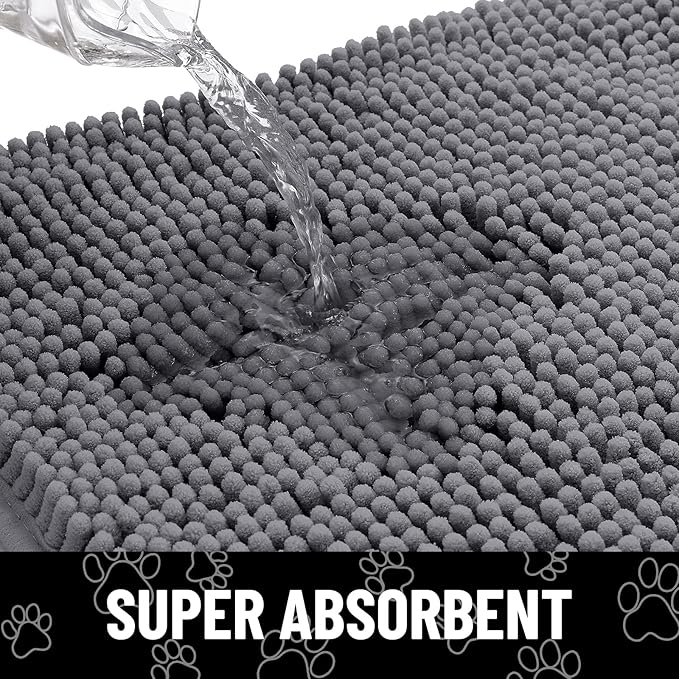 Smiry Dog Door Mat for Muddy Paws, Absorbent Dirt Trapper Non Slip Quick Dry Washable Chenille Mat for Mud Dogs, Entry Rug for Indoor and Outdoor (47x24 Inches, Dark Grey and Black)