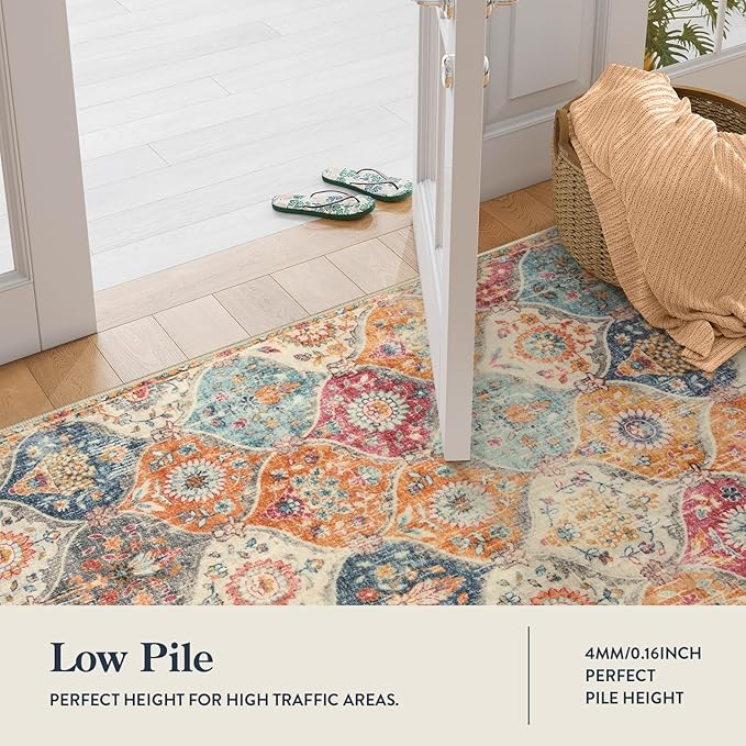 Lahome Kitchen Rugs Non Slip Washable Rugs for Entryway, 2x4 Rug Non-Slip Moroccan Trellis Ultra-Thin Indoor Door Mat Small Carpet for Bathroom Bedroom Entry Elise, Cream/Multi