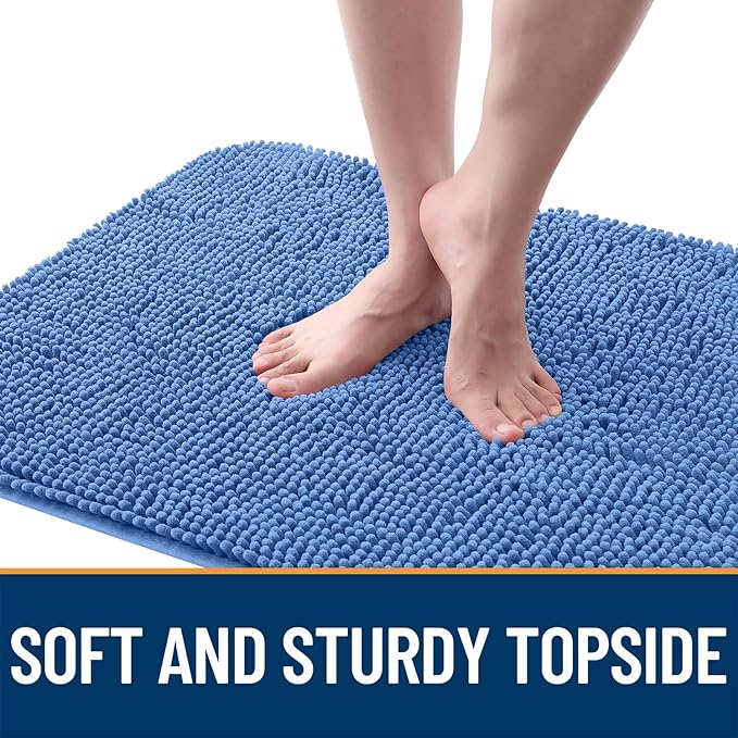 OLANLY Dog Door Mat for Muddy Paws 47x24, Absorbs Moisture and Dirt, Absorbent Non-Slip Washable Doormat, Quick Dry Chenille Mud Mat, Entry Indoor Entryway Carpet for Inside Floor, Cornflower Blue