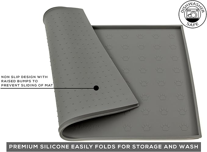 Humble Pet Food Mat Feeding Tray - Non-Slip, Anti-Spill, Raised Dog Food Mat, Easy Clean Waterproof - Premium Quality Silicone - Perfect for Dog Bowl Mat and Cat Feeding Mat Tray, 24" x 16" (Grey)