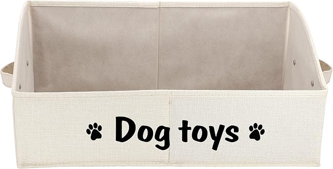 PET ARTIST Sturdy Collapsible Dog Organization and Storage Basket Accessible,Cute Dog Toy Storage with Handles,Dog Toy Box Bin Large for Chew Toys,Clothes,Squeak Toys,Beige