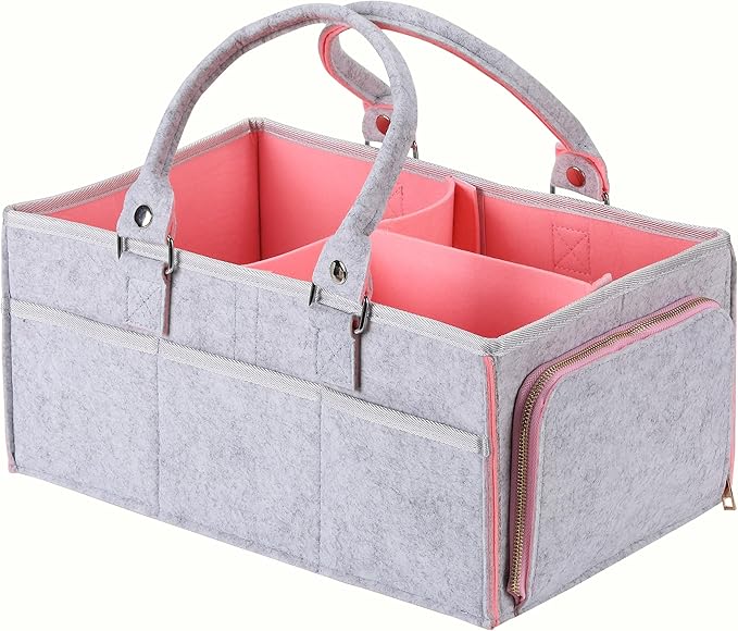 Mr. Pen- Baby Diaper Caddy Organizer, Gray, Pink Inside, Nursery Storage Bin and Car Organizer for Diapers and Baby Wipes