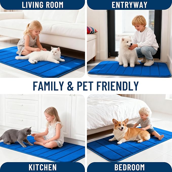 OLANLY Memory Foam Toilet Rugs U Shaped 24x20, Super Soft Absorbent Contour Bath Rugs, Quick Dry, Machine Washable Toilet Mat, Bathmat Floor Carpet, Bathroom Home Decor Accessories, Royal Blue
