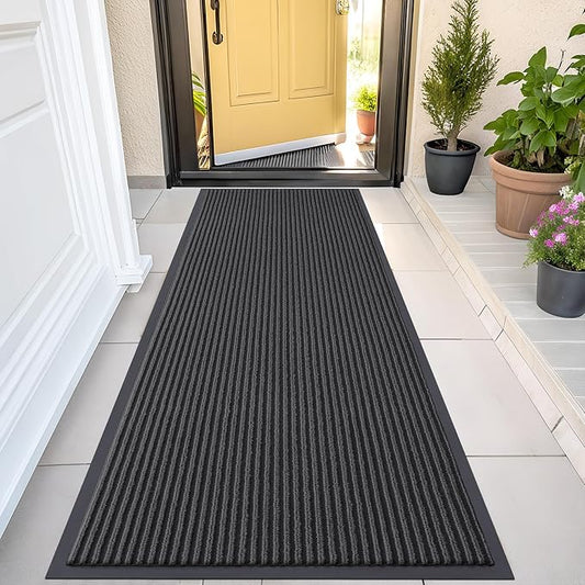 OLANLY Front Door Mat Indoor Outdoor Entrance, Waterproof Heavy Duty Doormat, Fade Resistant, Low Profile, Easy Clean Patio Porch Welcome Floor Mats for Entry, 47x23, Charcoal Grey