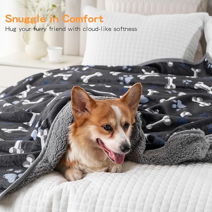 CAPT.SNOOZE Waterproof Dog Blankets Pet Blanket, Soft Fluffy Sofa Car Bed Protector, Reversible Sherpa Fleece Dog Blanket for Large Dogs (Navy Paws, 60"x80")
