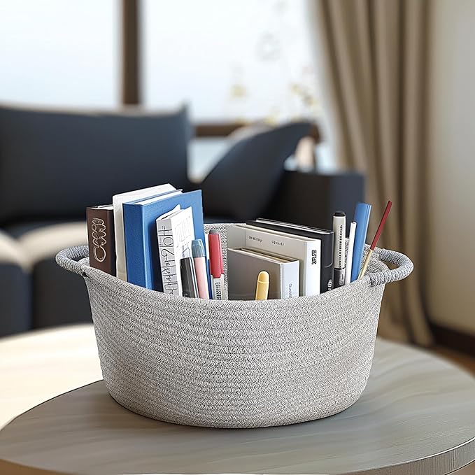 Medium Rope Basket with Handles, Medium Bohe Storage Basket, 17 "L x 12.5" W x 8.5 "H, Home Decor Organizer for Towels,toys, Books & Magazines