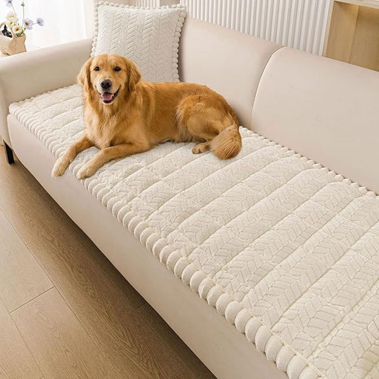 Smiry Non Slip Couch Covers for Dogs, Fuzzy Pet Couch Covers for 2-3 Cushion Sofa Pet Friendly, Soft Sofa Slipcovers Cushion Furniture Protector Washable (Beige, 35.4" x 63")
