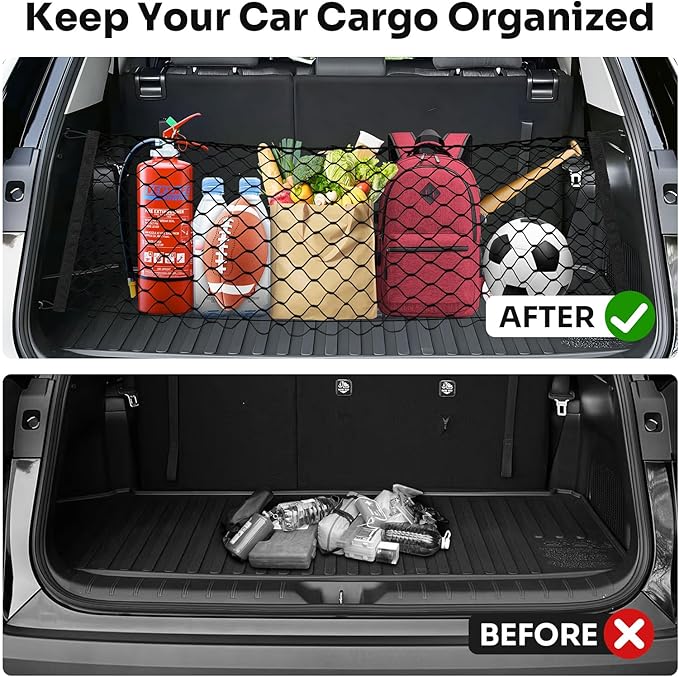 Trunk Cargo Net for 2024-2025 2026 Toyota Grand Highlander Accessories Envelope Style Mesh Trunk Net Organizer and Storage Stretchable Adjustable Elastic Nylon Rear Cargo Netting with Hooks
