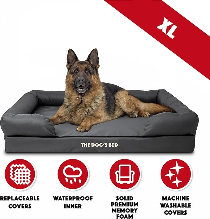 The Dog’s Bed XL Grey, Memory Foam, Pain Relief: Arthritis, Hip & Elbow Dysplasia, Post Surgery, Lameness, Supportive, Calming, Waterproof Washable Cover