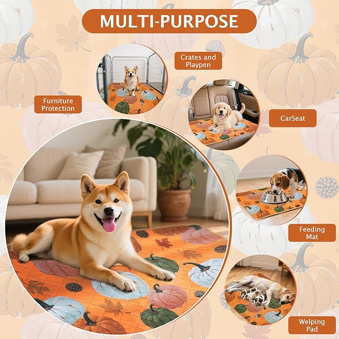 IEUUMLER Washable Pee Pads for Dogs, 2 Pack Pumpkin Pattern Reusable Waterproof Puppy Potty Pads, Non-Slip Absorbent Pet Training Pads for Playpen Crate Bed EU016 Orange Pumpkin, 41x36