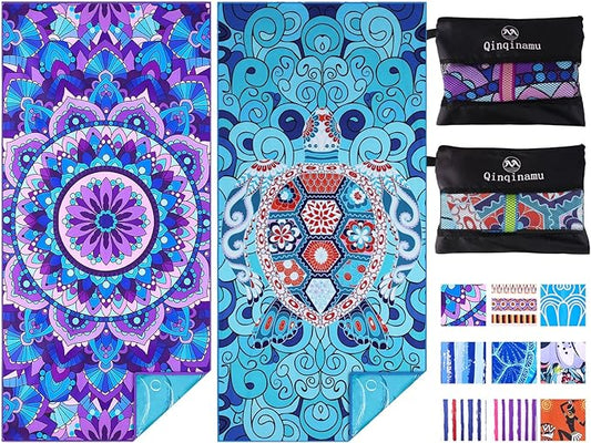 2 Pack Microfiber Oversized Lightweight Beach Towel 71"x32" Extra Thin Large Sand Free Towels Travel Swim Pool Yoga Gym for Adults Women Men Beach Essentials Accessories Vacation Gift