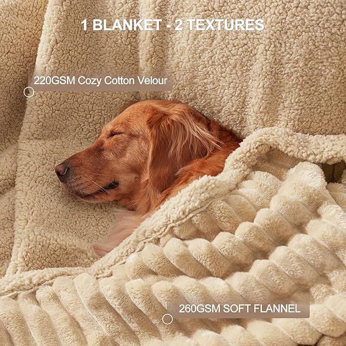 Waterproof Dog Blanket for Small Dogs, Washable Soft Puppy Cat Blanket Flannel Cotton Velour for Sofa Couch Protector, Comfort & Security Reversible Bed Protection for Pet, 25"X35", Khaki
