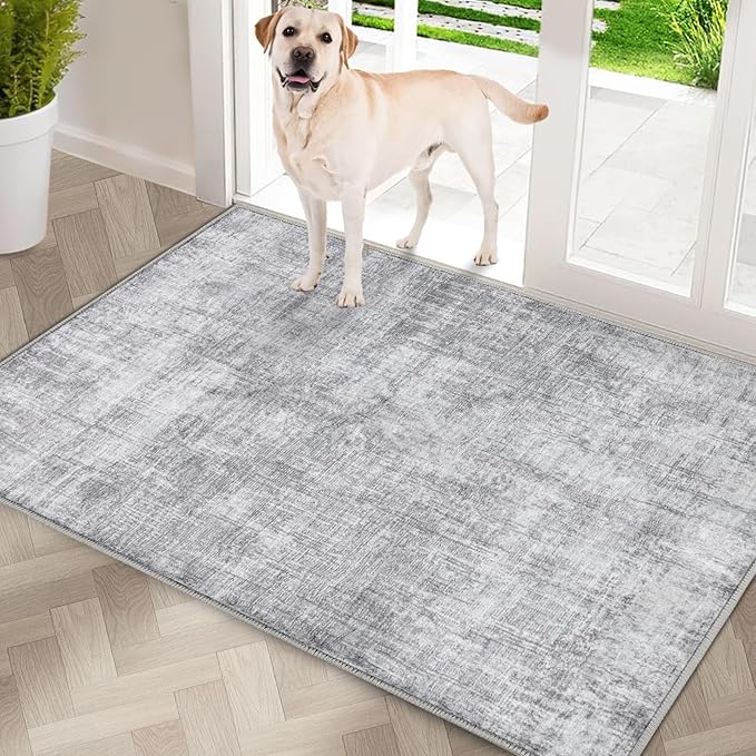 COMSLE Door Mat, Front Door Mat Indoor for Entrance Faux Wool Absorbent Non Slip Modern Throw Rug for Entryway Hallway Muddy Paws - Pet Friendly, 24x36 Inches,Grey Machine Washable