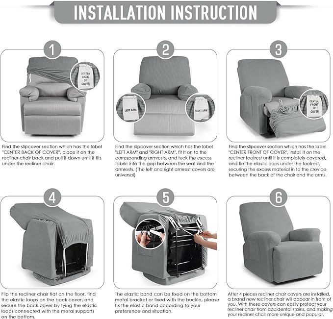TAOCOCO Oversized Recliner Chair Covers, 1 Seater Streach Recliner Covers Soft Couch Protector Furniture Protector Covers with Elastic Chair Cover Jacquard Pattern (Dusty Grey)