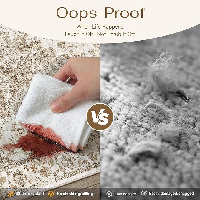 2x5 Washable Neutral Runner Rug Brown Vintage Hallway Kitchen Carpet Non-Slip Soft Low Pile Farmhouse Throw Rug for Bedroom Bathroom Laundry Living Room