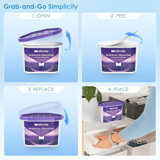 Moisture Absorbers 3 Pack, Lavender Fragrance Closet Dehumidifier for Bathroom, Car ＆ Basement, 10.5 oz Refillable Humidity Absorber Boxes