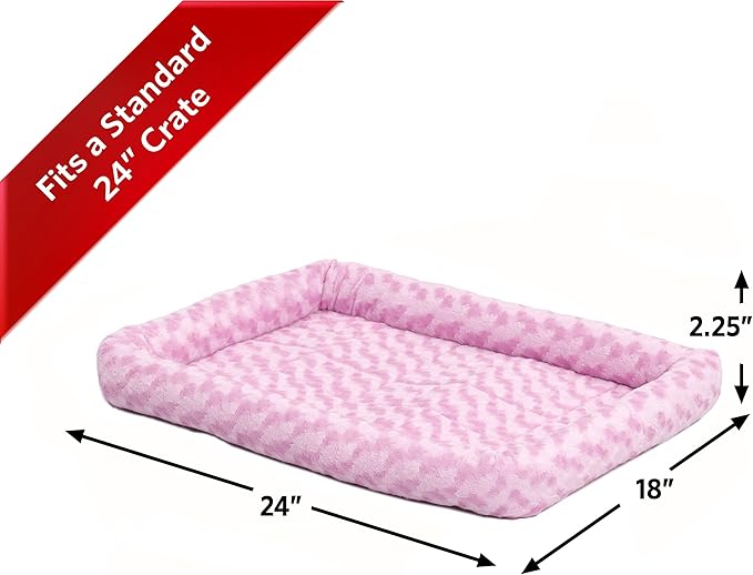 MidWest Homes for Pets QuietTime Fashion Dog Bed - Pink Faux Fur Bolster, Ultra-Soft and Machine Washable, Fits 24-Inch Crates and Carriers, for Small Breed Dogs