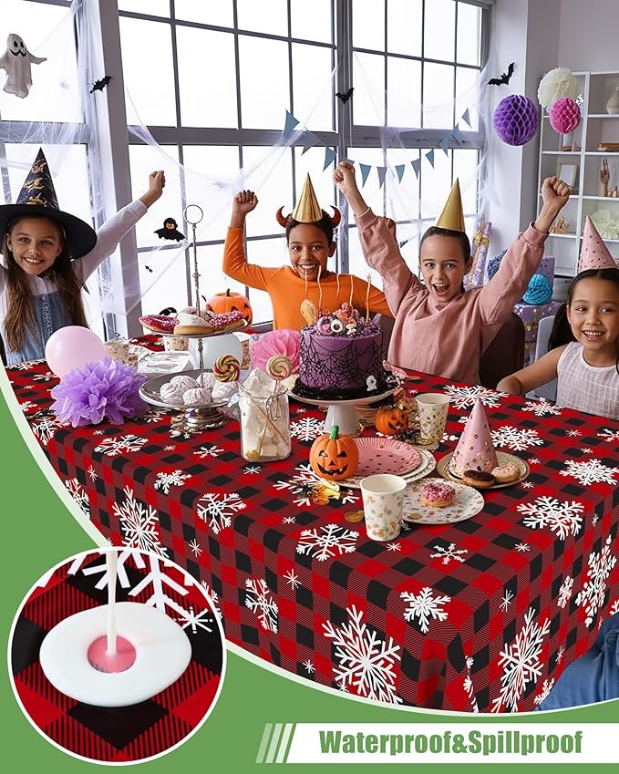 Smiry 12 Packs Buffalo Disposable Table Cloth, 54 x 108 Inch Waterproof Plastic Tablecloth, Rectangle Snowflake Red Checkered Table Covers for Picnic, Christmas, Birthday, Party