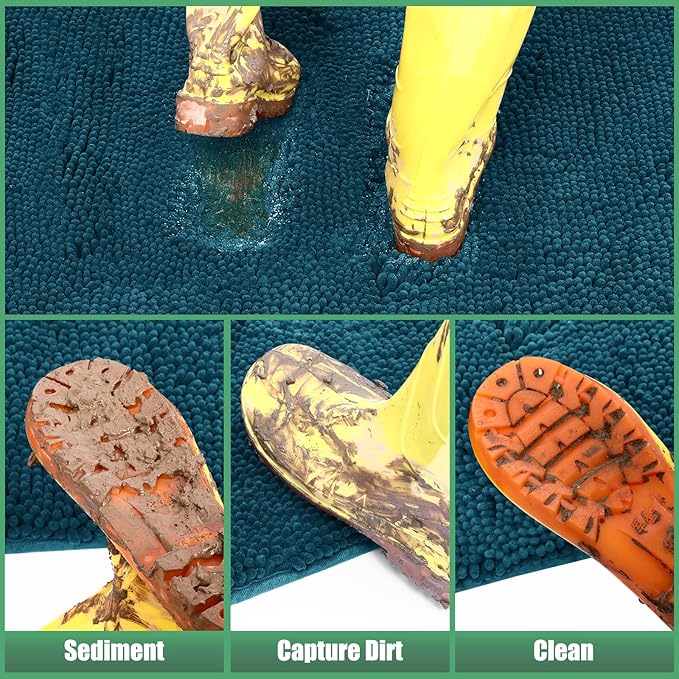 IM HOME Chenille Absorbent Outdoor Doormat 36" x 24", Washable Muddy Door Mats for Dog Non Slip Indoor Doormat Dog Mat for Muddy Paw Front Inside Doormats for Entryway Teal Blue