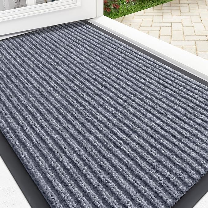 OLANLY Front Door Mat Indoor Outdoor Entrance, Waterproof Heavy Duty Doormat, Fade Resistant, Low Profile, Easy Clean Patio Porch Welcome Floor Mats for Entry, 33x21, Ash Grey