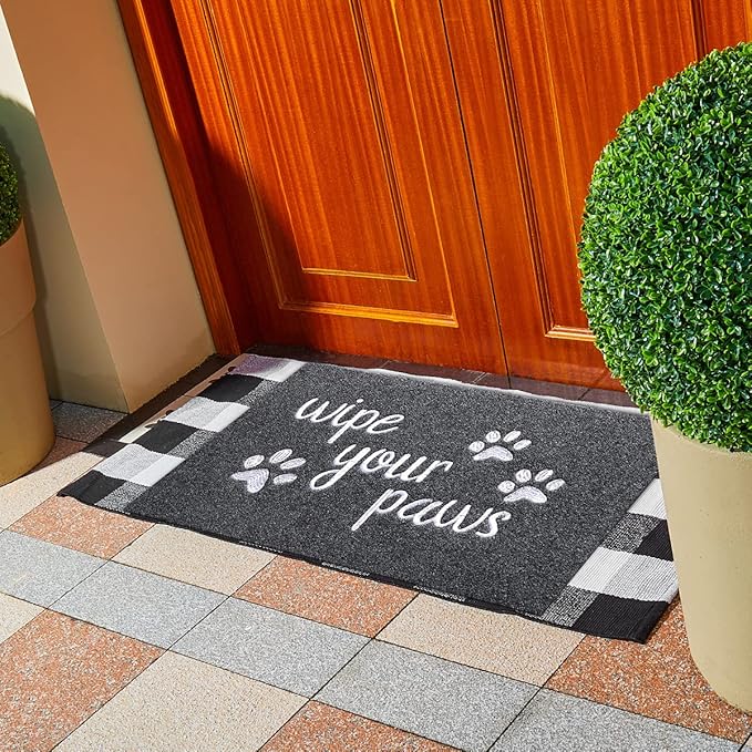 Large Welcome Door Mat, 24x36 - Durable Non-Slip Rubber, Funny 'Wipe Your Paws' Entrance Mat