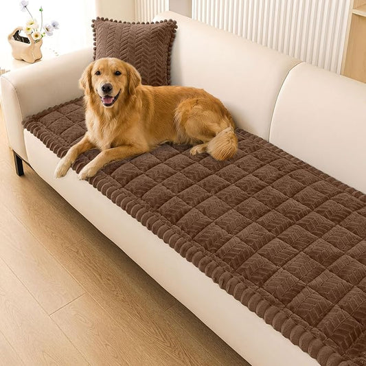 Smiry Non Slip Couch Covers for Dogs, Fuzzy Pet Couch Covers for 4 Cushion Sofa Pet Friendly, Soft Sofa Slipcovers Cushion Furniture Protector Washable (Brown, 35.4" x 95")