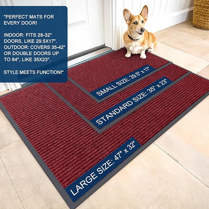 OLANLY Front Door Mat Indoor Outdoor Entrance, Waterproof Heavy Duty Doormat, Fade Resistant, Low Profile, Easy Clean Patio Porch Welcome Floor Mats for Entry, 47x34, Wine Red