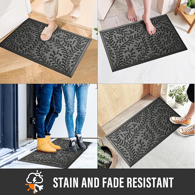 Front Door Mat, Absorbent Dirt Trapping Welcome Door Mat Indoor Outdoor, Non Slip Entry Mat, Indoor Outdoor Door Mats, Fade Resistant, Low Profile Doormat for Entryway, 36×24, Grey