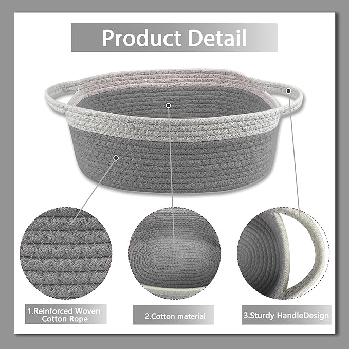 Woven Cotton Rope Gift Basket, Cotton Rope Basket for Closet Shelving Storage with Handles for Living Room, Bedroom(3PCS)