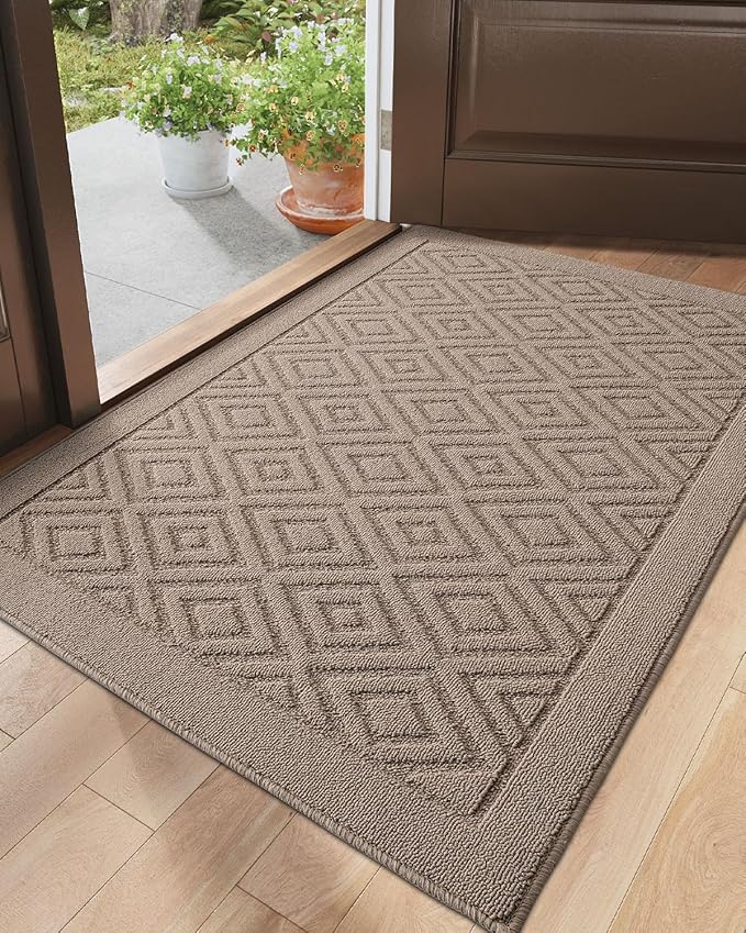 DEXI Front Door Mat for Entryway, 32x48 Washable Entry Rugs with Non Slip Backing, Low Profile Absorbent Welcome Floor Doormat for Inside Home, Entrance, Beige