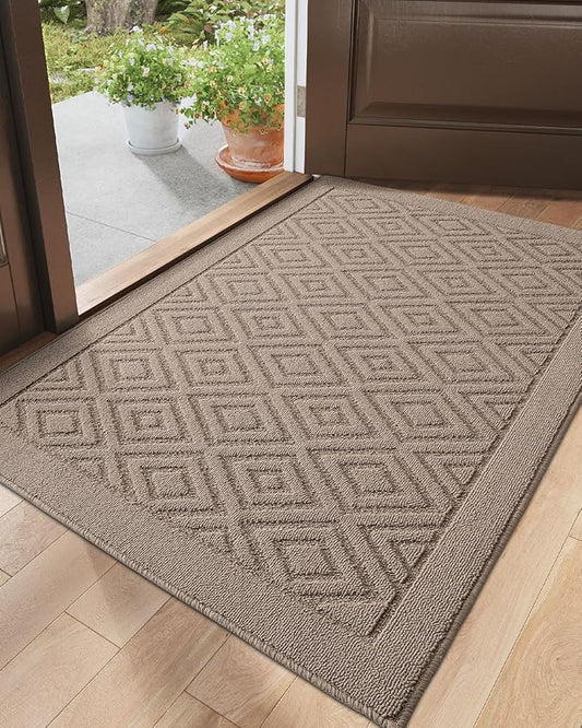 DEXI Front Door Mat for Entryway, 32x48 Washable Entry Rugs with Non Slip Backing, Low Profile Absorbent Welcome Floor Doormat for Inside Home, Entrance, Beige