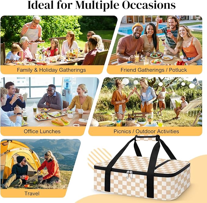 Coobiiya Insulated Casserole Carrier – Portable Tote for Hot or Cold Food, Warmer & Cooler Bag Lunch Bag, Fits 9" x 13" Baking Dish, Ideal for Potluck Parties