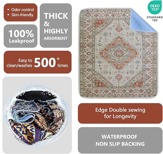 Qeils Washable Pee Pads, Reusable Puppy Pads Super Absorbent Leakproof Dog Training Pads, Non-Slip Wee Wee Pads for Crate, Floor, Potty Pads Feeding Mat Dog Pee 2 Pack 36"x41"