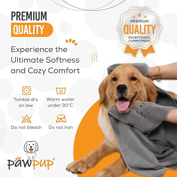PAWPUP Dog Towels for Drying Dogs Super Absorbent Microfiber Pet Grooming Towel for Dogs, Cats and Other Pets (55 x 28 Inches, Grey)