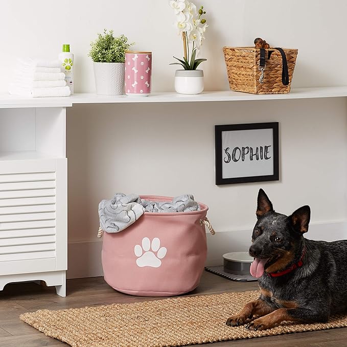 Bone Dry Pet Storage Collection Collapsible Bin, Rose, Medium Round