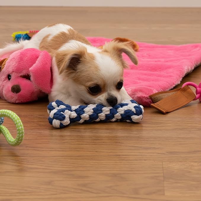 Puppy Play Mat - Pink for Small Breeds, 23'x20' Dog Mat with Detachable Teething Toys and Ropes