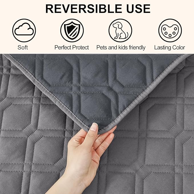 Smiry Reversible Waterproof Couch Covers for Sofa, Washable Dogs Pet Couch Covers for 3 Cushion Sofa Pet Friendly, Water Resistant Furniture Protector Slipcover, Geometric (52"x82", Grey/Dark Grey)