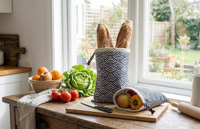 2 XL Beeswax Bread Bags for Homemade Sourdough, Produce, Sandwiches & Lunchbox Use - Reusable Bread Storage Bags, Washable (2-Pack)
