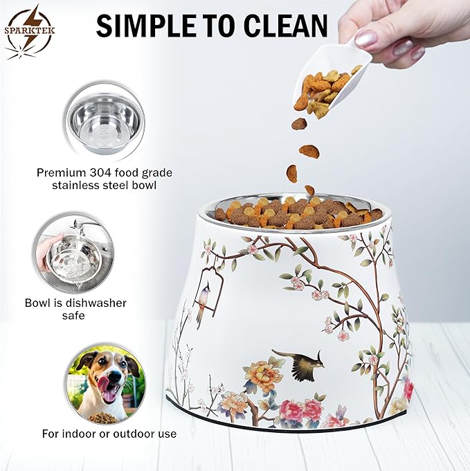 Dog Bowl - 7inch Height Non-Slip Ideal for Medium Dogs it has Food-Grade 304 Stainless Steel Bowls for Food/Water Beautiful Design and high Capacity Large/3.8 Cups(860ml) Bowl Feeder (White)